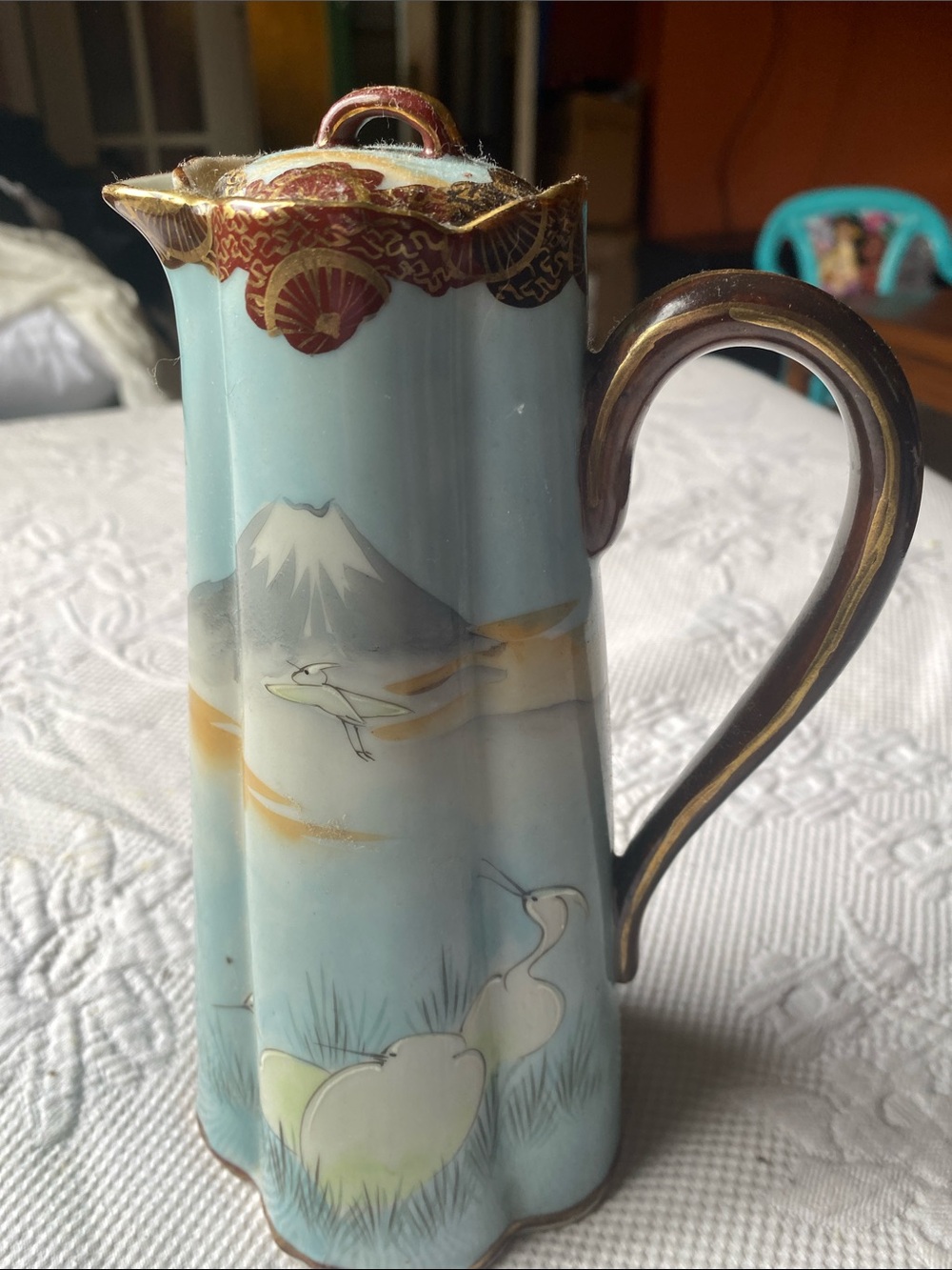 Nippon Chocolate Pot Porcelain Pitcher with Gold Accents